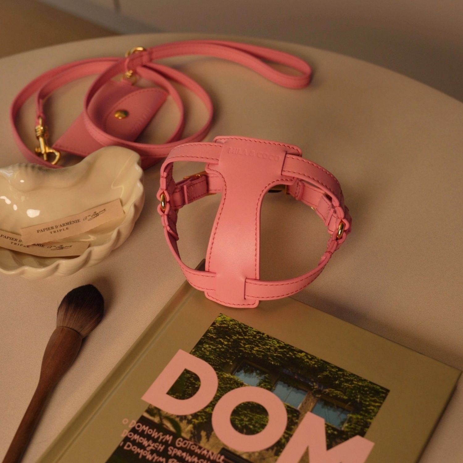 Italian Leather Harness – Pink & Gold