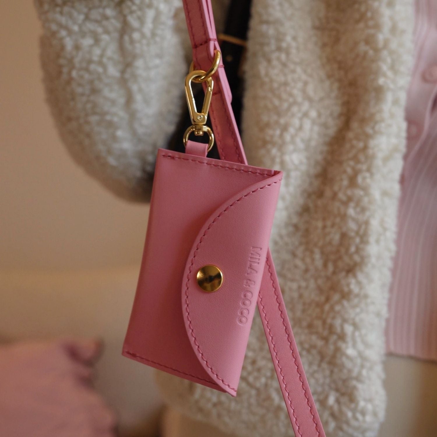 Pink Leather Poop Bag Holder
